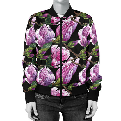 Magnolia Pattern Print Design MAG011 Women Bomber Jacket