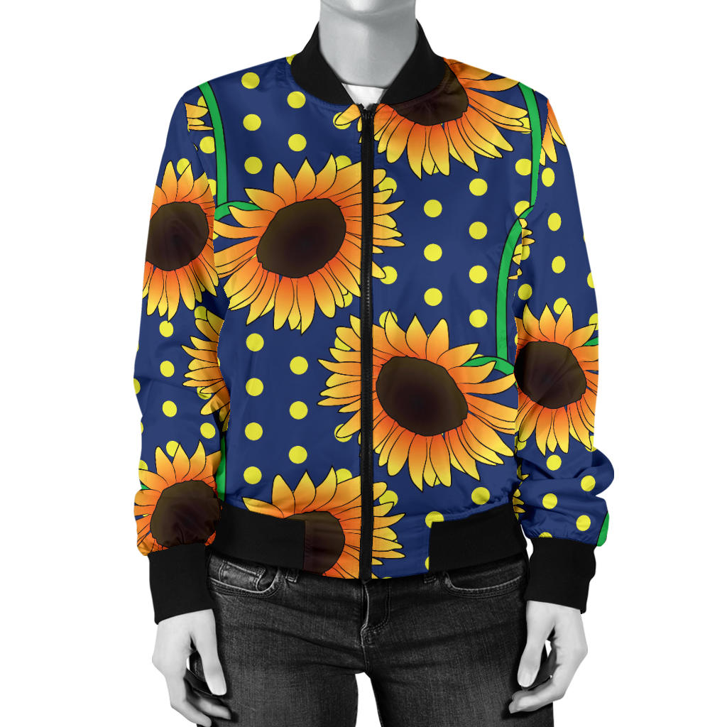 Sunflower Pattern Print Design SF03 Women Bomber Jacket