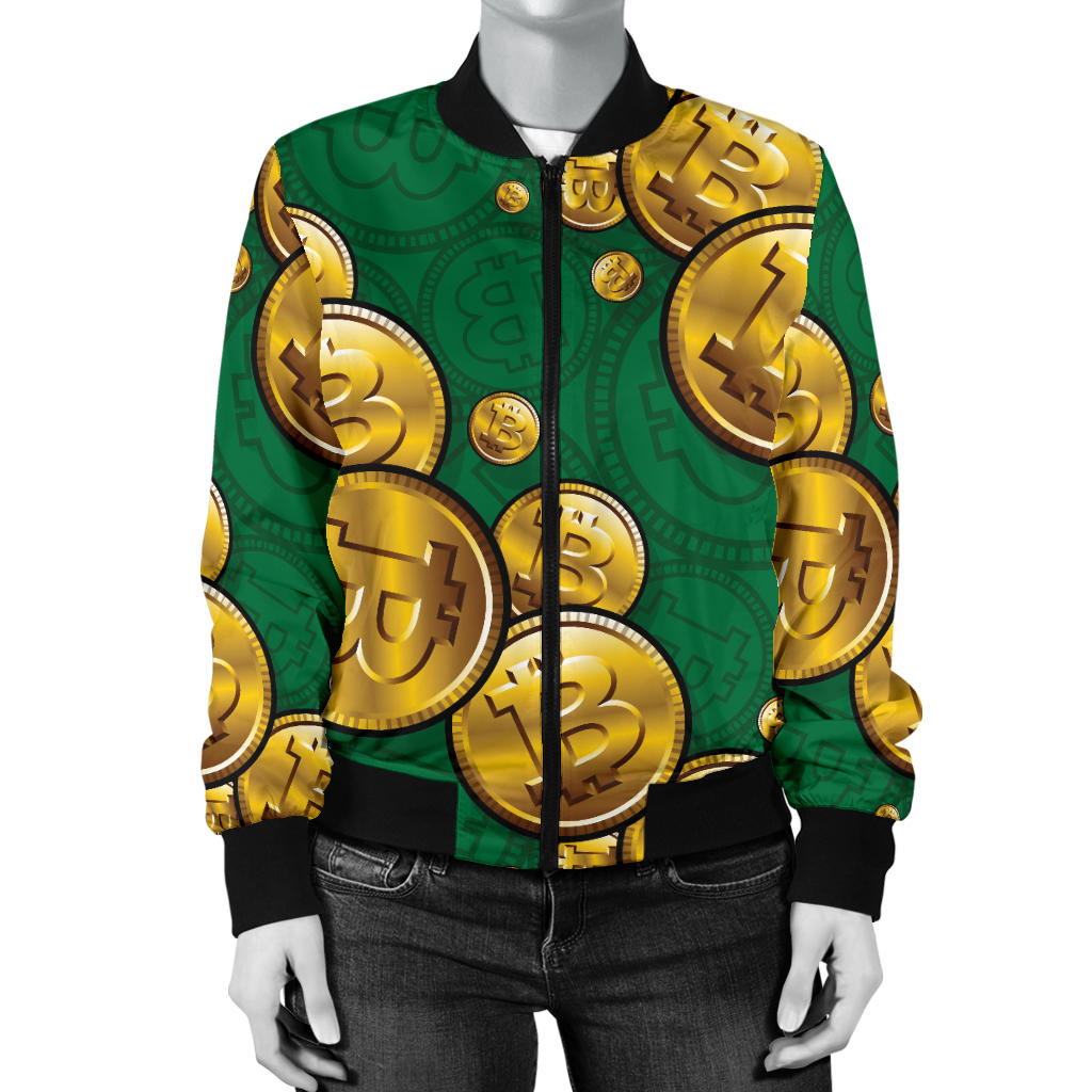 Bitcoin Pattern Print Design DO02 Women Bomber Jacket