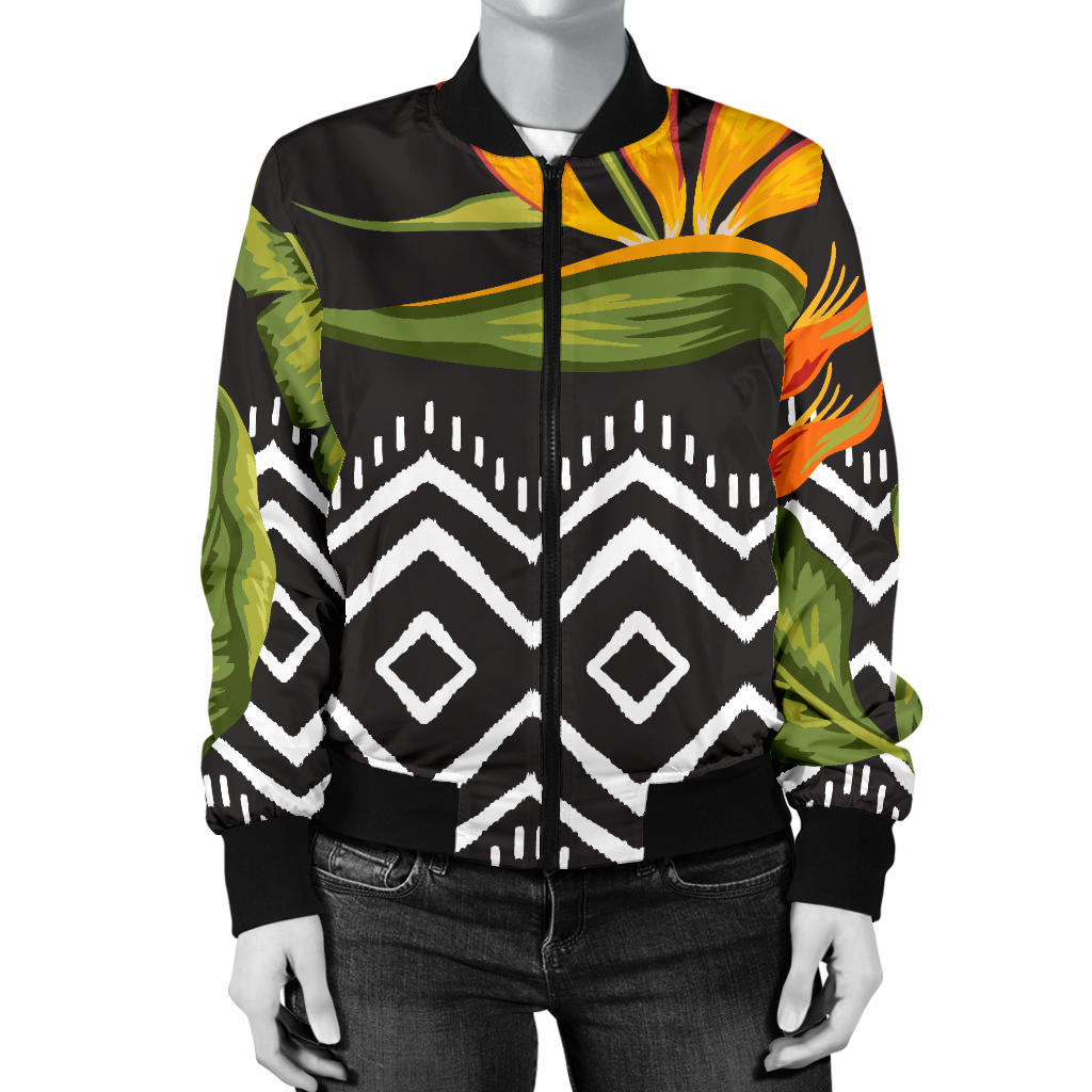 Bird Of Paradise Pattern Print Design BOP07 Women Bomber Jacket