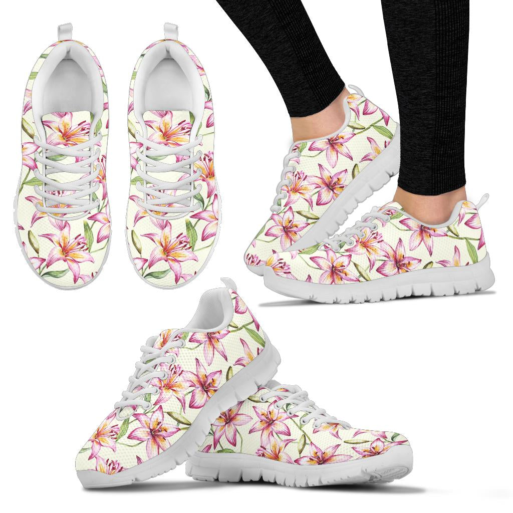 Lily Pattern Print Design LY011 Sneakers White Bottom Shoes