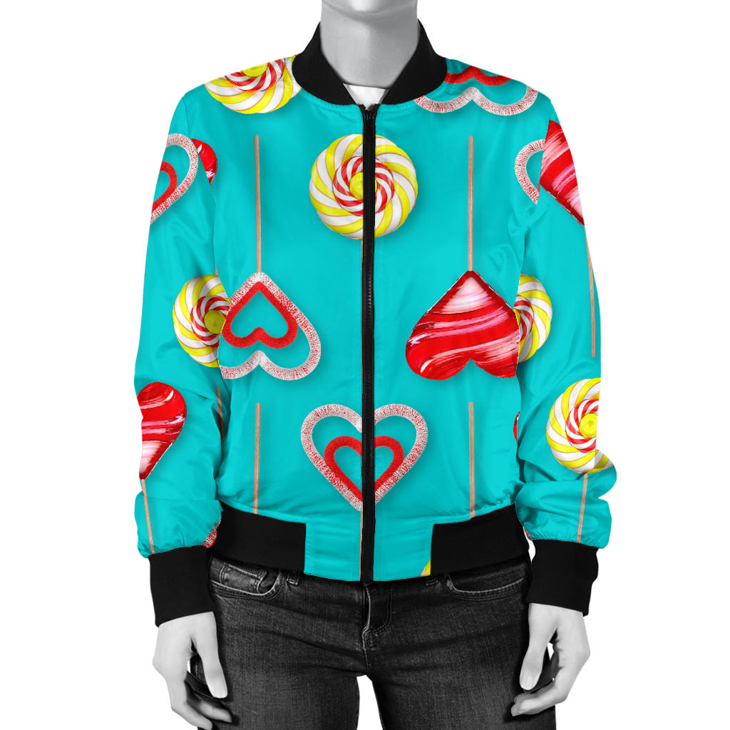 Lollipop Pattern Print Design LL06 Women Bomber Jacket