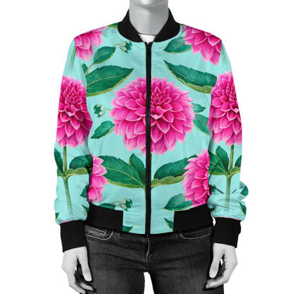 Dahlia Pattern Print Design DH08 Women Bomber Jacket