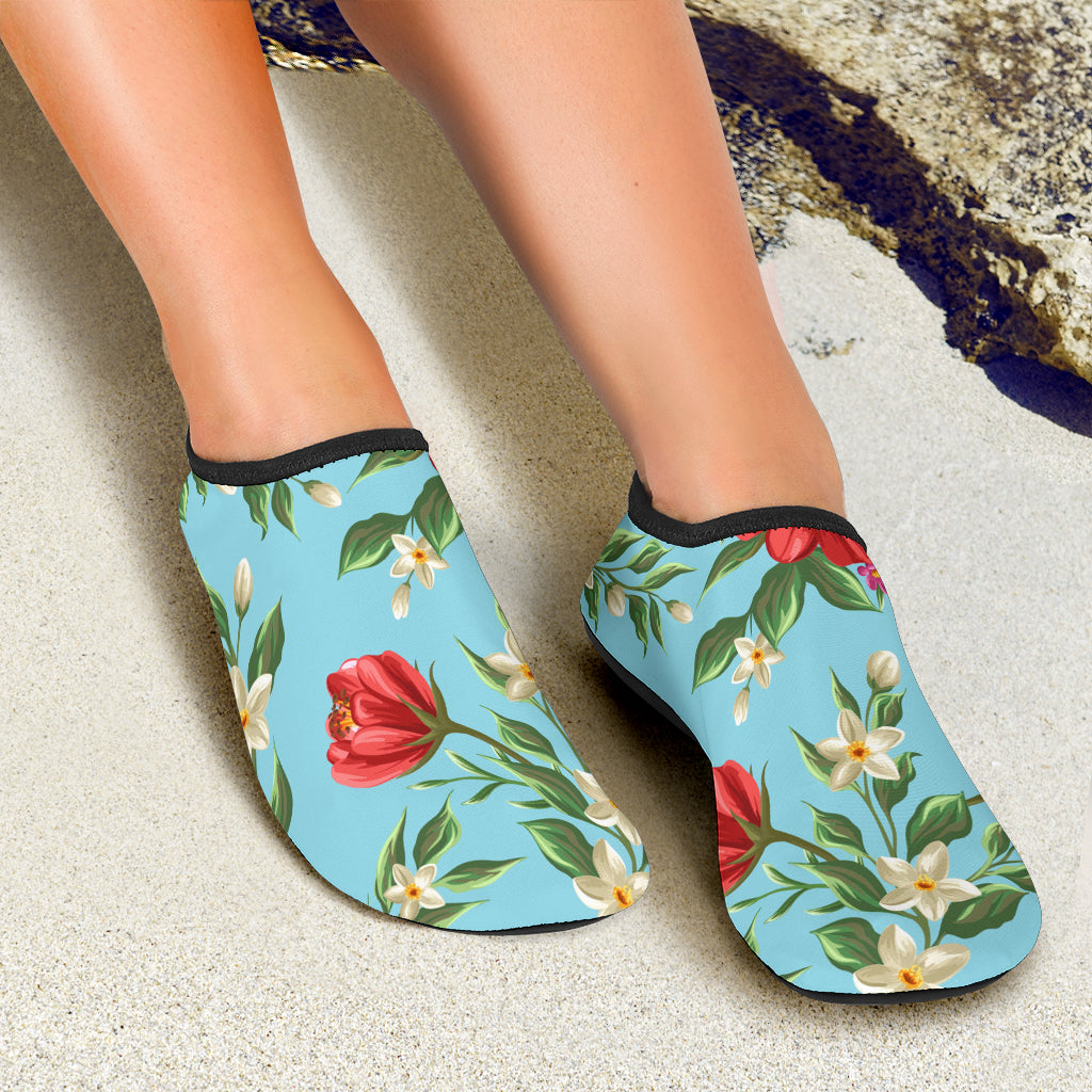 Summer Floral Pattern Print Design SF011 Aqua Water Shoes