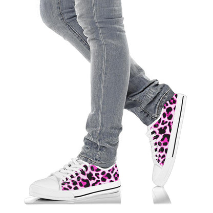 Pink Leopard Print White Bottom Low Top Shoes