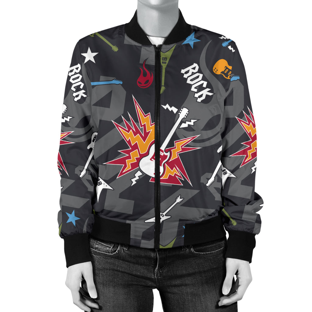 Rock and Roll Pattern Print Design A01 Women's Bomber Jacket