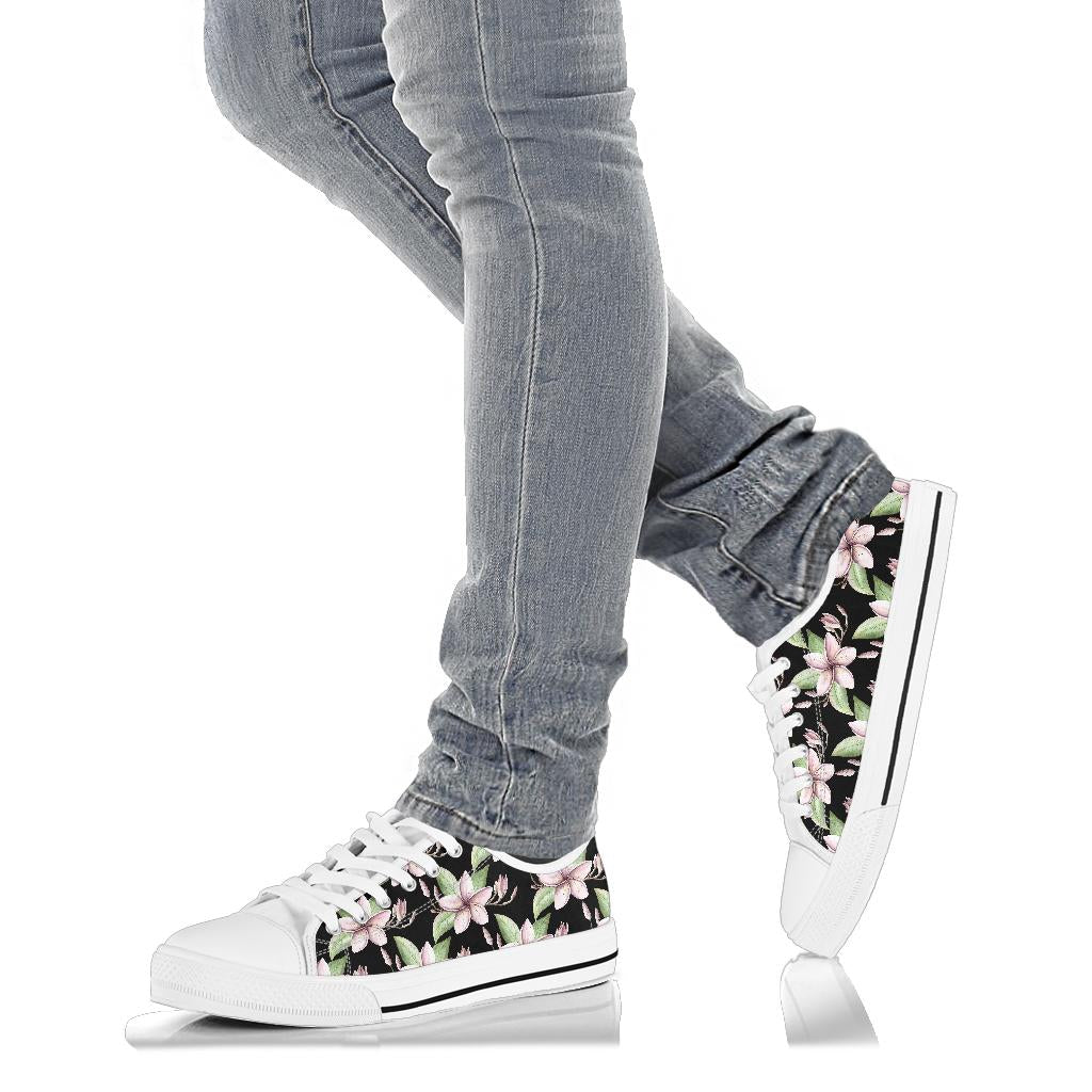 Plumeria Pattern Print Design PM02 White Bottom Low Top Shoes
