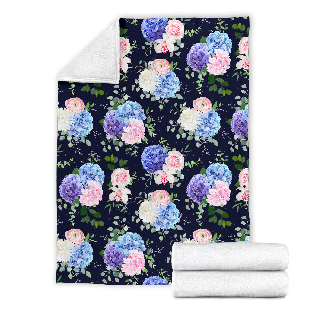 Hydrangea Pattern Print Design HD01 Fleece Blanket