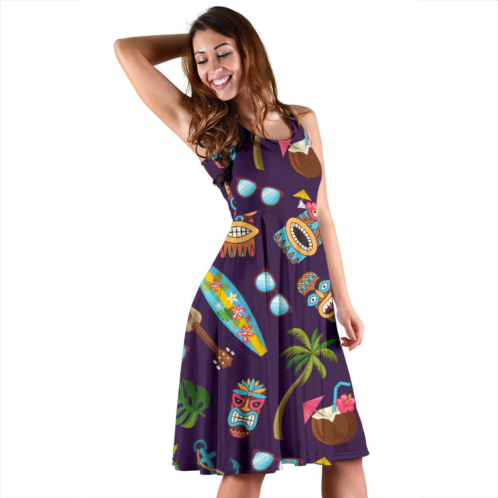 Hawaiian Themed Pattern Print Design H024 Midi Dress