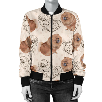 Pomeranians Pattern Print Design A01 Women's Bomber Jacket