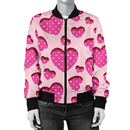 Heart Pink Pattern Print Design HE06 Women Bomber Jacket