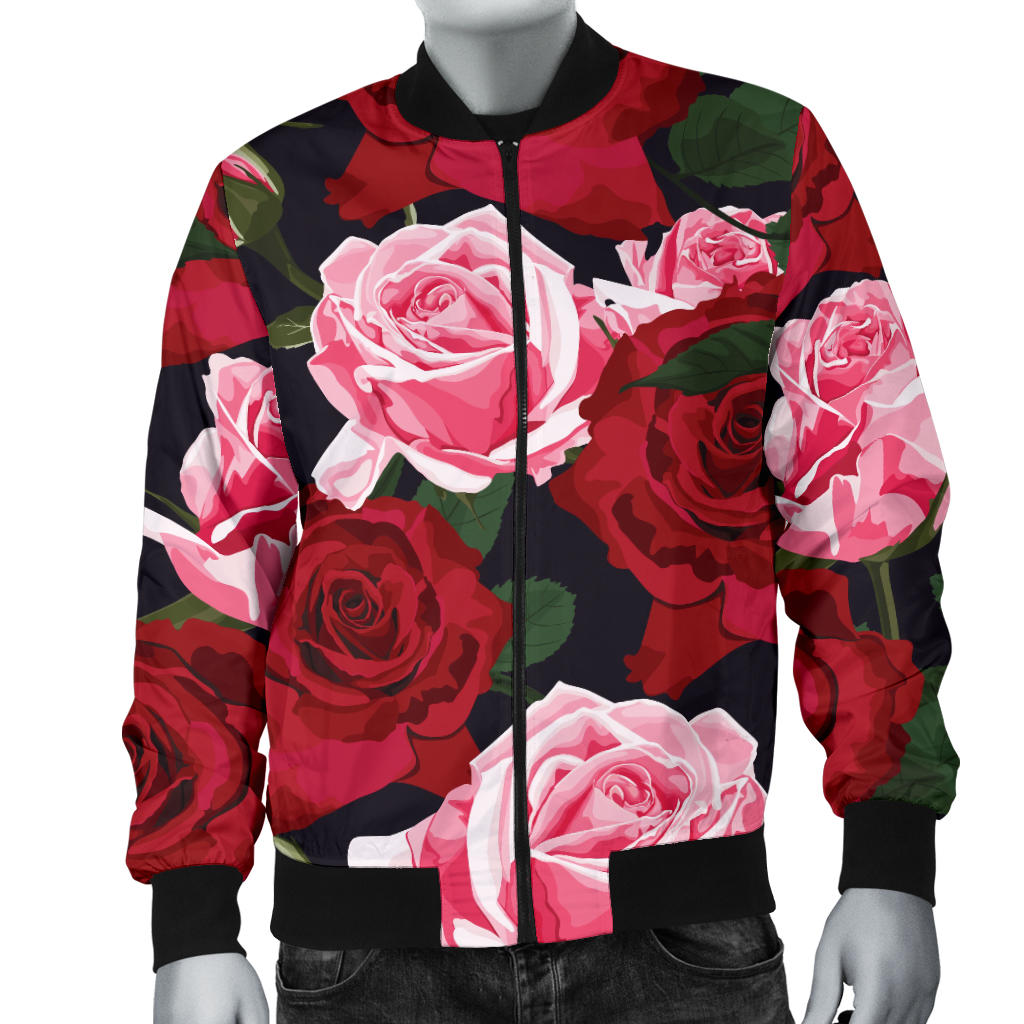 Rose Red Pink Pattern Print Design RO01 Men Bomber Jacket