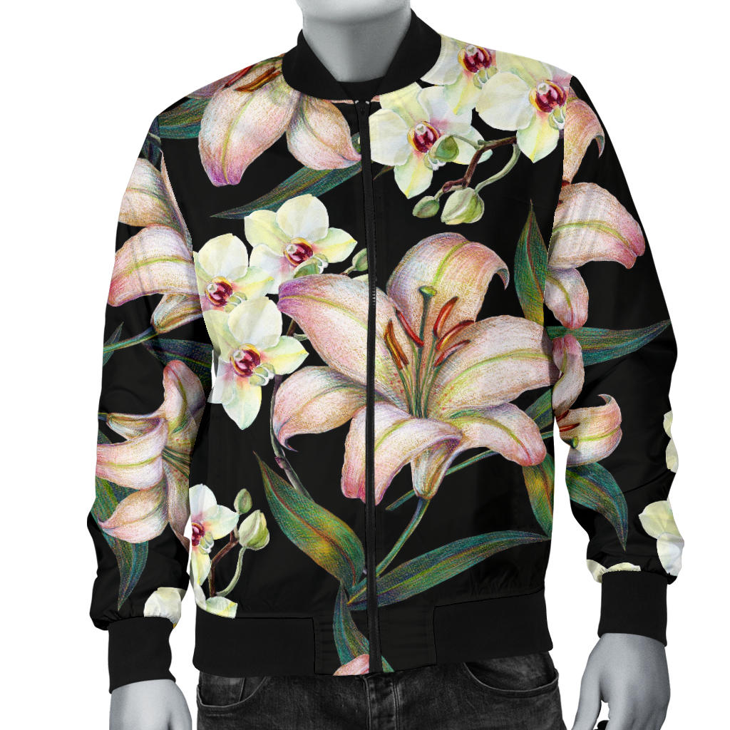 Lily Pattern Print Design LY03 Men Bomber Jacket