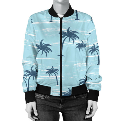 Palm Tree Pattern Print Design PT04 Women Bomber Jacket