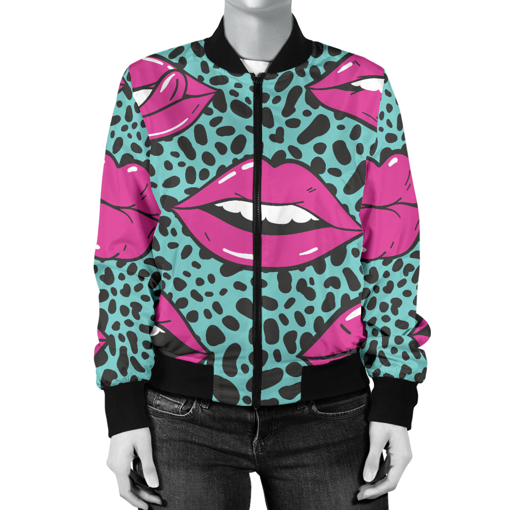Lip Pattern Print Design 04 Women's Bomber Jacket