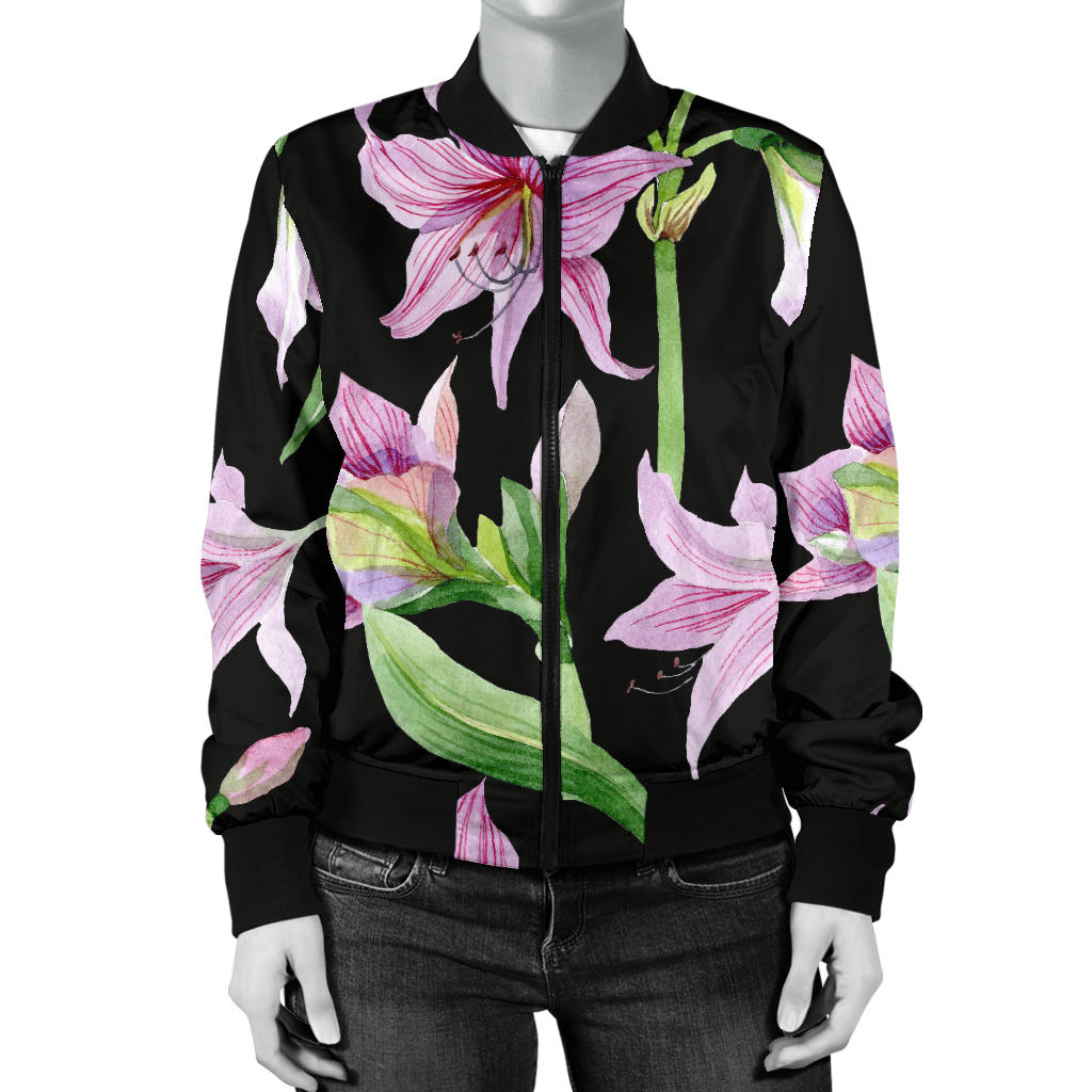 Amaryllis Pattern Print Design AL08 Women Bomber Jacket