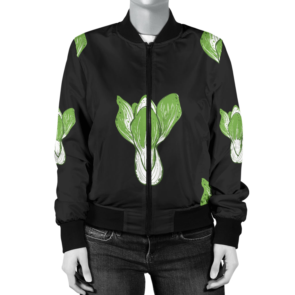 Kale Pattern Print Design 02 Women's Bomber Jacket