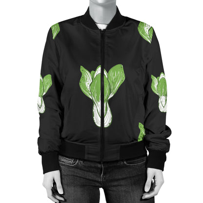 Kale Pattern Print Design 02 Women's Bomber Jacket