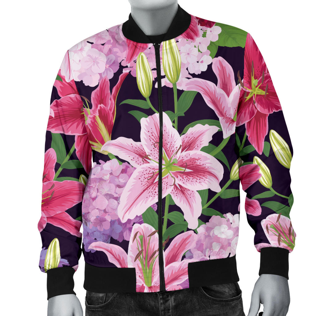 Lily Pattern Print Design LY017 Men Bomber Jacket