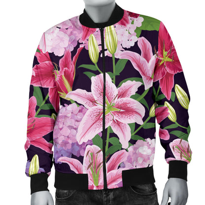 Lily Pattern Print Design LY017 Men Bomber Jacket