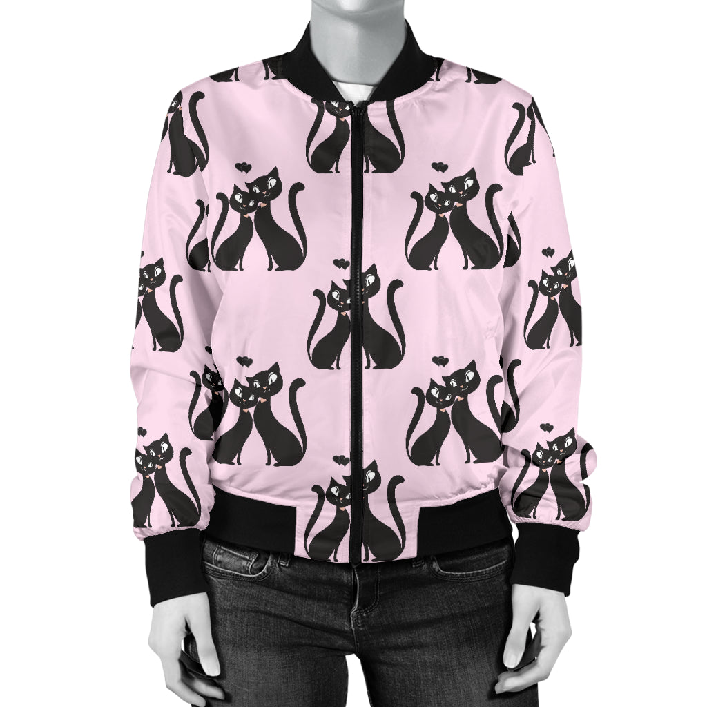 Black Cat Pattern Print Design 01 Women's Bomber Jacket