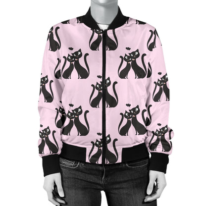 Black Cat Pattern Print Design 01 Women's Bomber Jacket