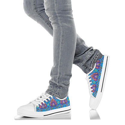 lotus Boho Pattern Print Design LO010 White Bottom Low Top Shoes