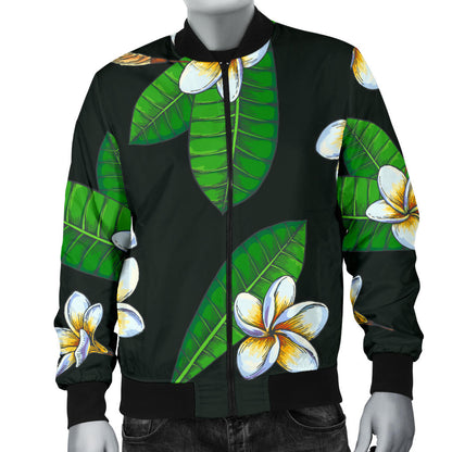 White Plumeria Pattern Print Design PM023 Men Bomber Jacket