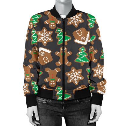 Gingerbread Pattern Print Design 02 Women's Bomber Jacket