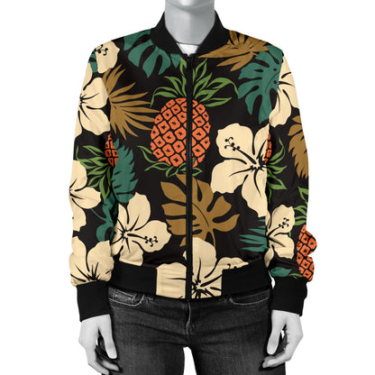 Hawaiian Themed Pattern Print Design H08 Women Bomber Jacket