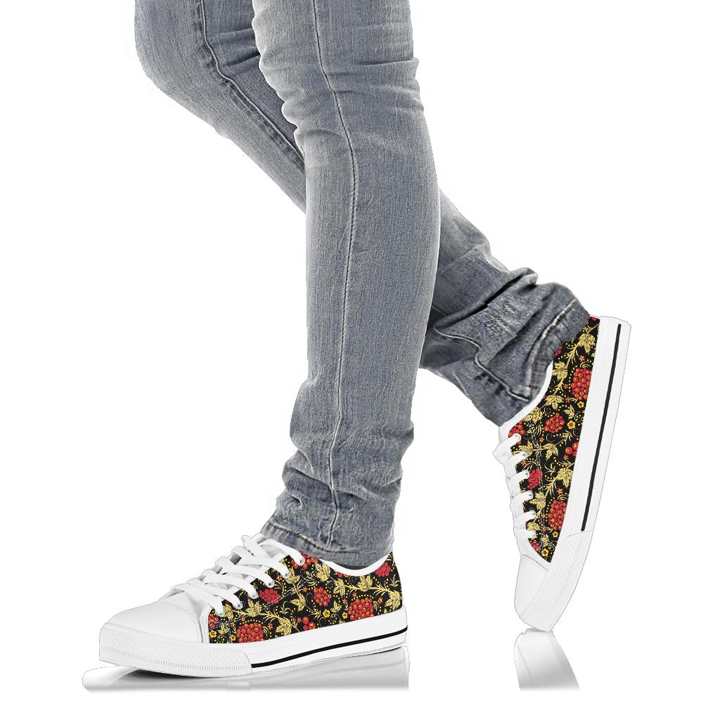 Cranberry Pattern Print Design CB02 White Bottom Low Top Shoes