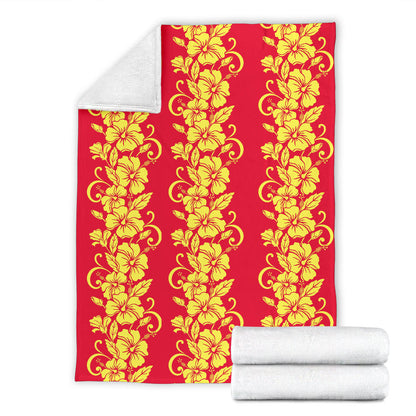 Orange Hibiscus Pattern Print Design HB018 Fleece Blanket