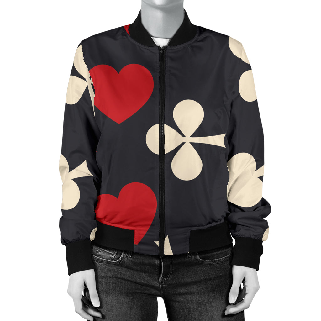 Poker Cards Pattern Print Design A02 Women's Bomber Jacket
