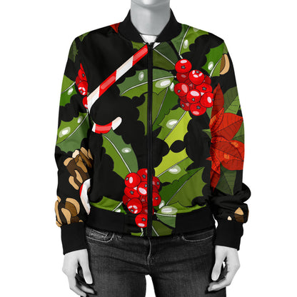 Poinsettia Pattern Print Design POT01 Women Bomber Jacket