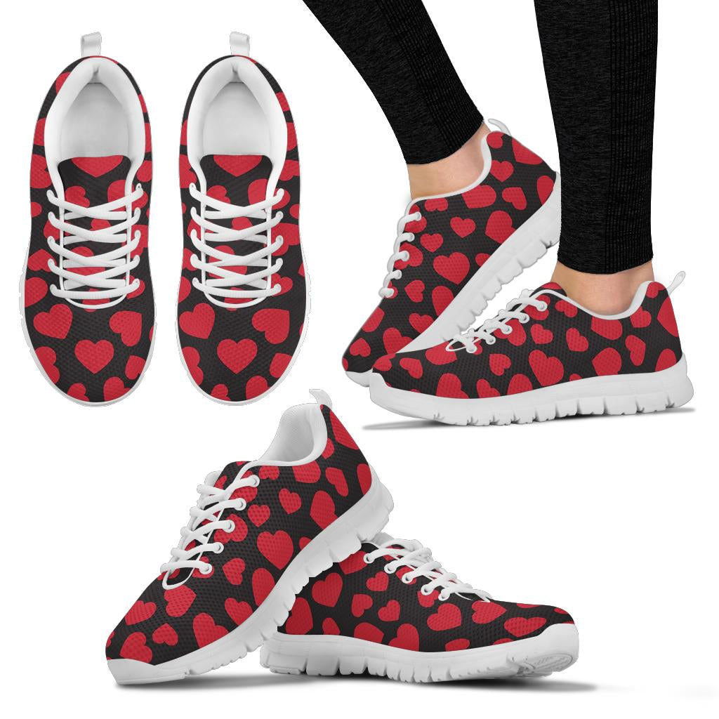 Heart Red Pattern Print Design HE01 Sneakers White Bottom Shoes