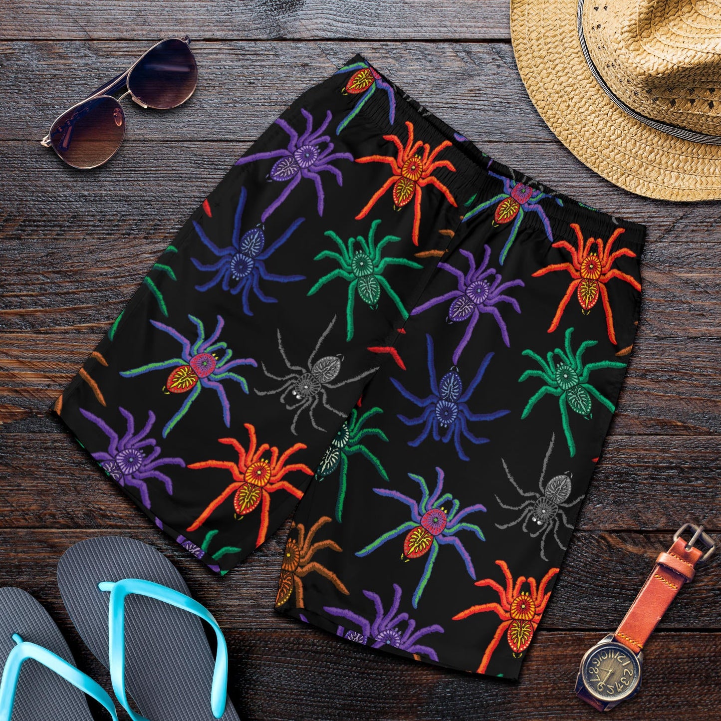 Tarantula Neon Color Pattern Print Design 03 Mens Shorts