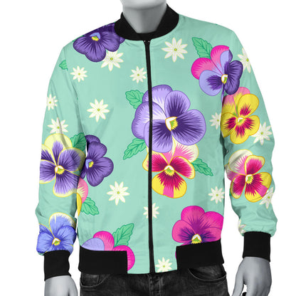 Pansy Pattern Print Design PS08 Men Bomber Jacket