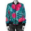 Red Hibiscus Pattern Print Design HB017 Women Bomber Jacket