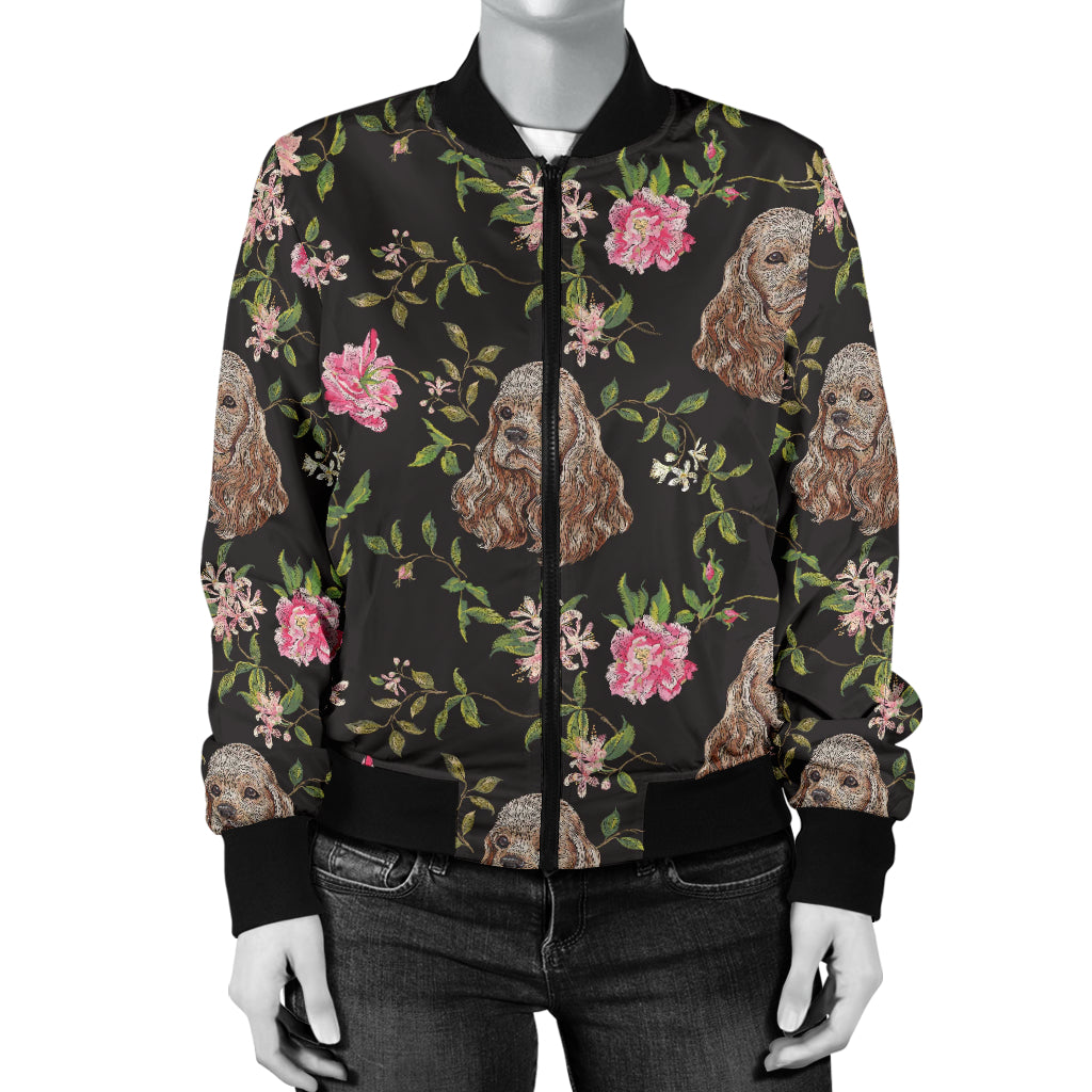 Cocker Pattern Print Design 03 Women's Bomber Jacket