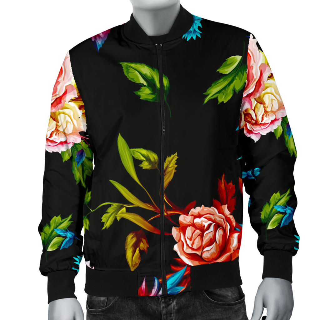 Peony Pattern Print Design PE07 Men Bomber Jacket