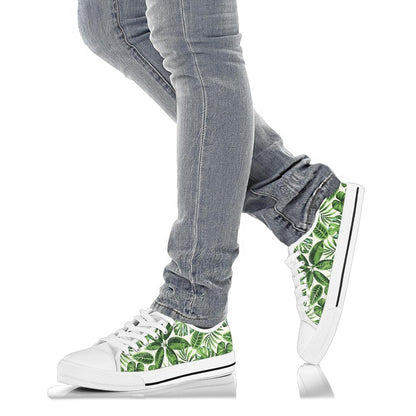 Tropical Flower Pattern Print Design TF013 White Bottom Low Top Shoes