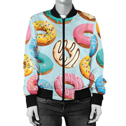 Donut Pattern Print Design DN05 Women Bomber Jacket