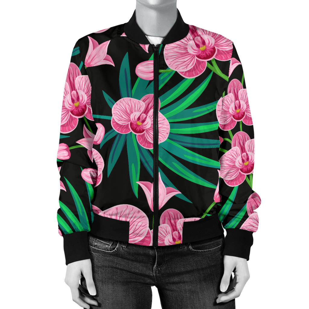 Orchid Pink Pattern Print Design OR06 Women Bomber Jacket