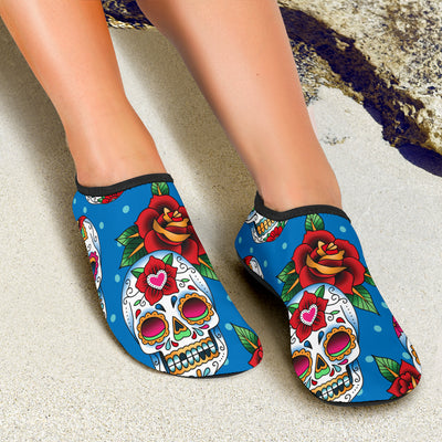 Sugar Skull Rose Pattern Aqua Water Shoes