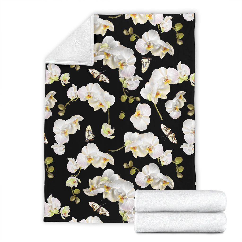 Orchid White Pattern Print Design OR011 Fleece Blanket