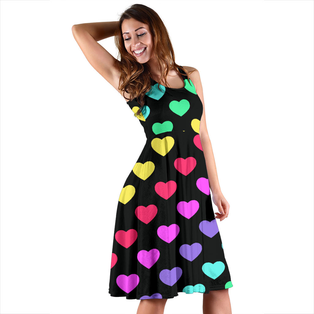 Heart Rainbow Pattern Print Design HE02 Midi Dress
