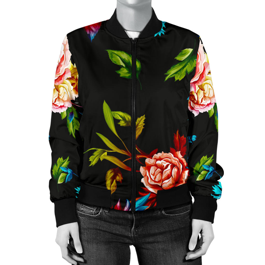 Peony Pattern Print Design PE07 Women Bomber Jacket