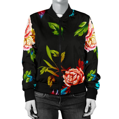Peony Pattern Print Design PE07 Women Bomber Jacket