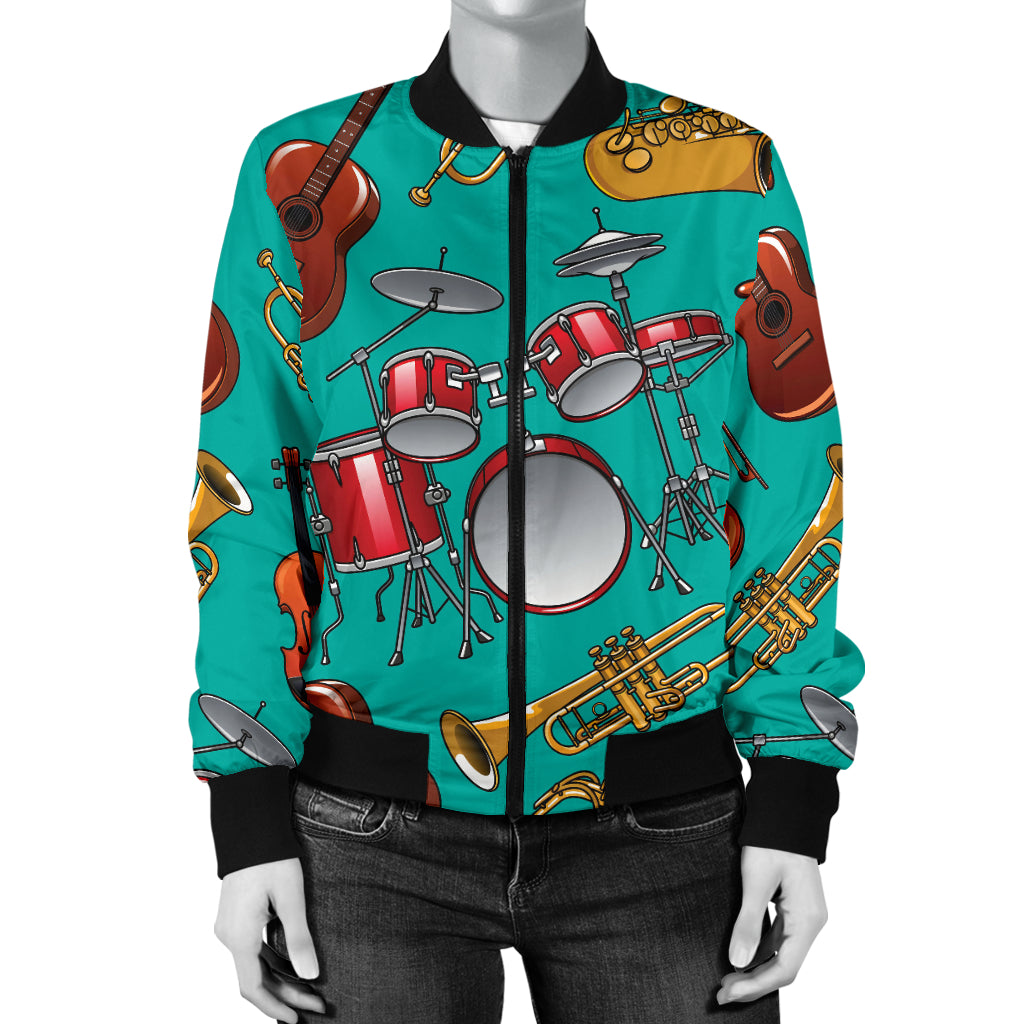 Drum Set Pattern Print Design 01 Women's Bomber Jacket