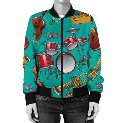 Drum Set Pattern Print Design 01 Women's Bomber Jacket